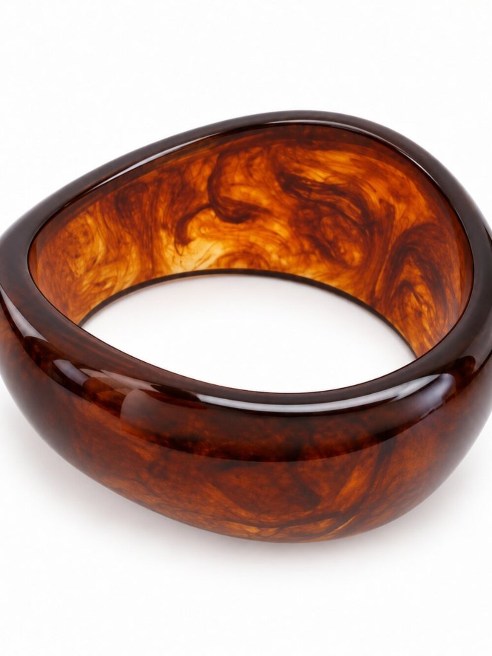 Brown Amber Marbled Wide Statement Bangle Bracelet
